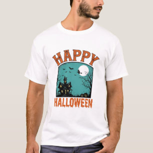 Camiseta Grabado Antiguo Feliz Halloween Casa Embrujada De