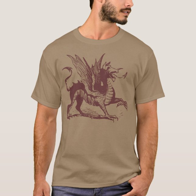Camiseta Grabado de dragón - Marrón oscuro (Anverso)