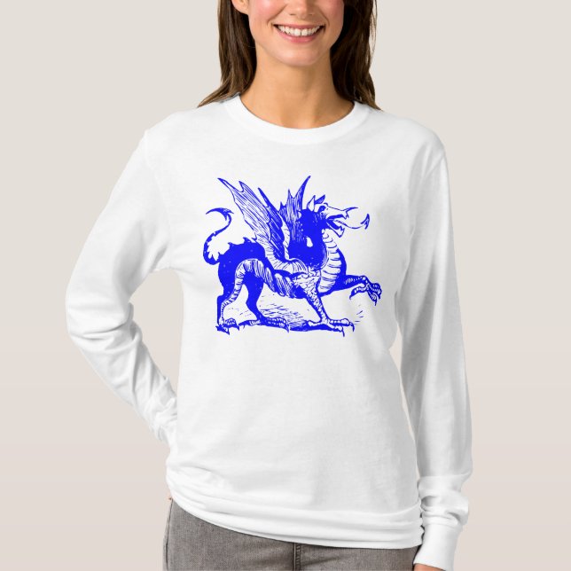 Camiseta Grabado de dragones - Azul (Anverso)