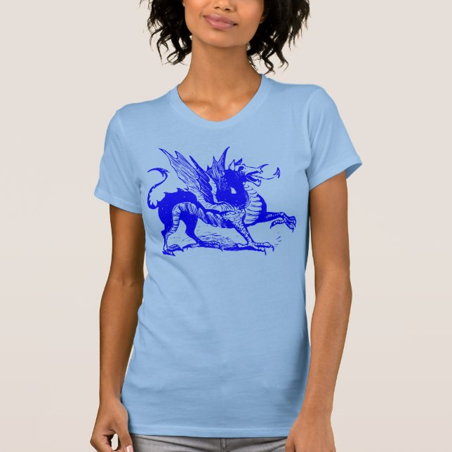 Camiseta Grabado de dragones - Azul (Anverso)