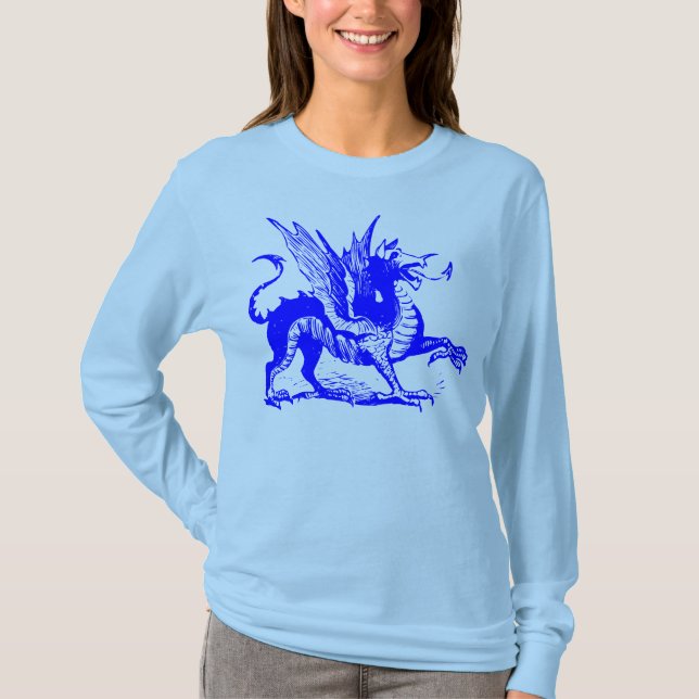 Camiseta Grabado de dragones - Azul (Anverso)