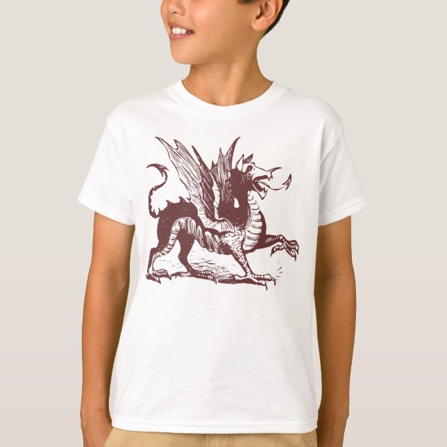 Camiseta Grabado de dragones - Marrón oscuro (Anverso)