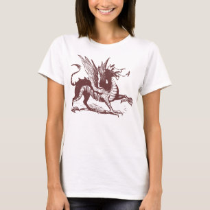 Camiseta Grabado de dragones - Marrón oscuro