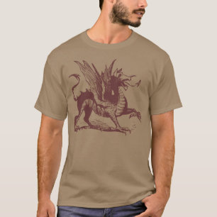 Camiseta Grabado de dragones - Marrón oscuro