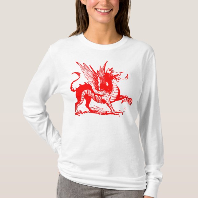 Camiseta Grabado de dragones - Rojo (Anverso)