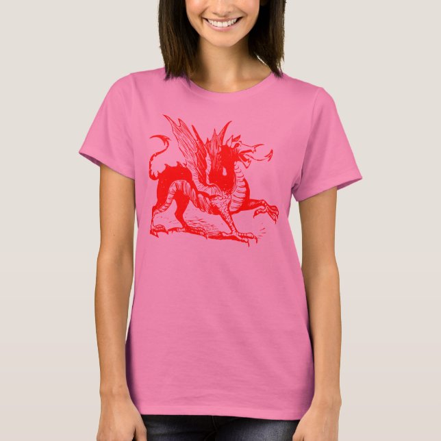 Camiseta Grabado de dragones - Rojo (Anverso)