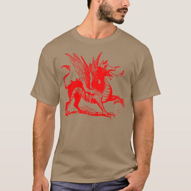 Camiseta Grabado de dragones - Rojo (Anverso)