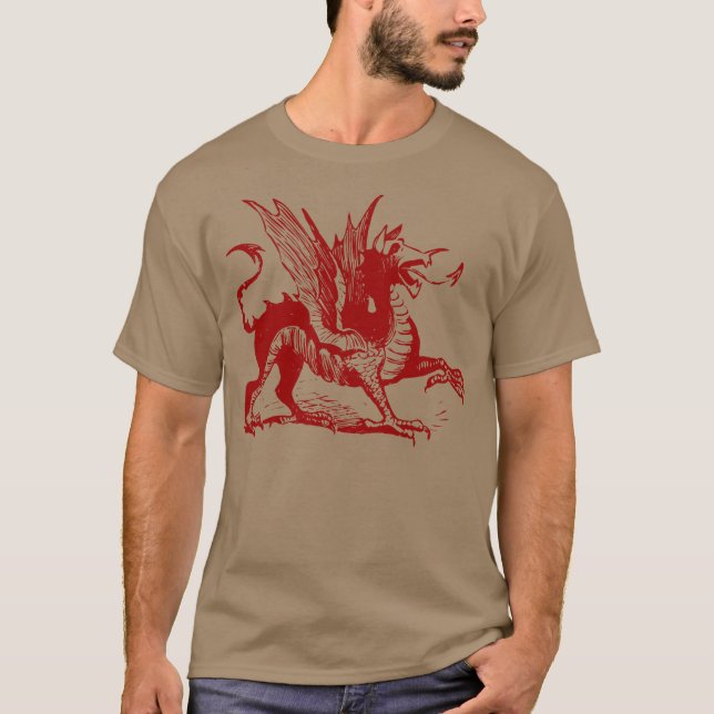 Camiseta Grabado de dragones - Rojo de rubí (Anverso)