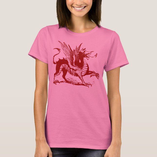 Camiseta Grabado de dragones - Rojo de rubí (Anverso)