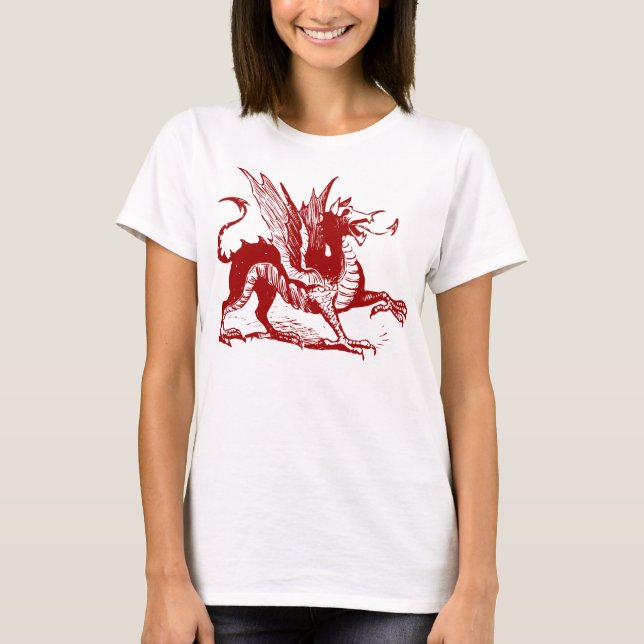 Camiseta Grabado de dragones - Rojo de rubí (Anverso)