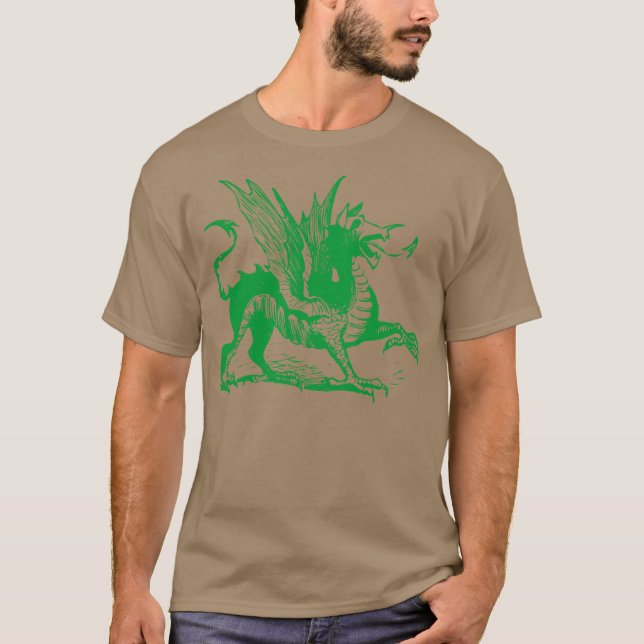 Camiseta Grabado de dragones - Verde de hierba (Anverso)
