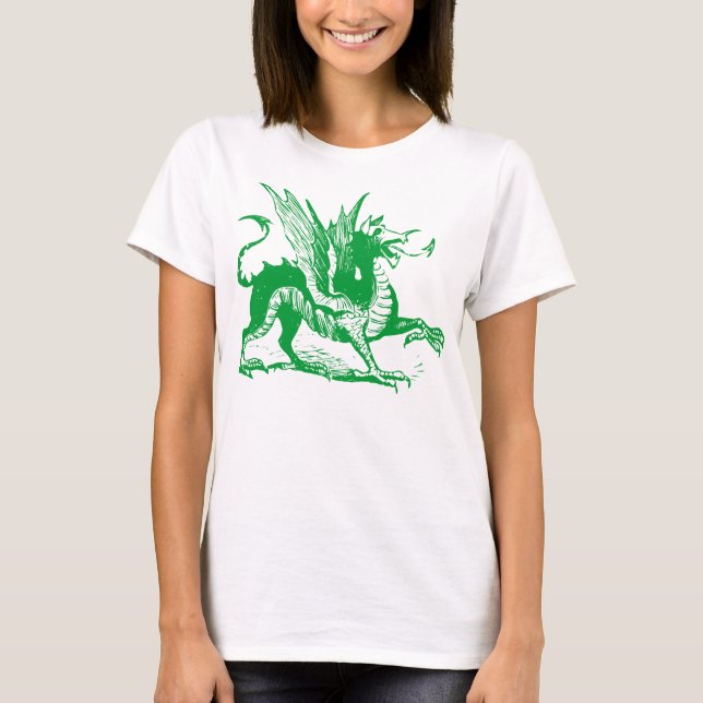 Camiseta Grabado de dragones - Verde de hierba (Anverso)