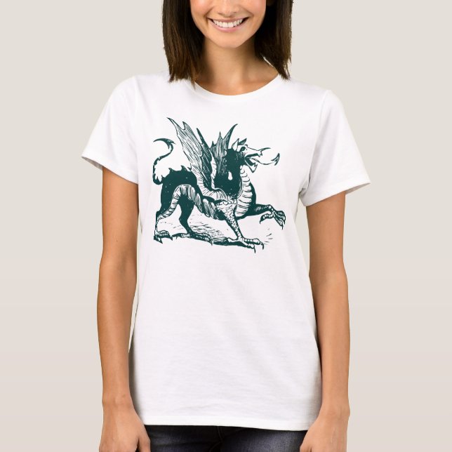 Camiseta Grabado de dragones - Verde oscuro (Anverso)