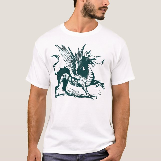 Camiseta Grabado de dragones - Verde oscuro (Anverso)
