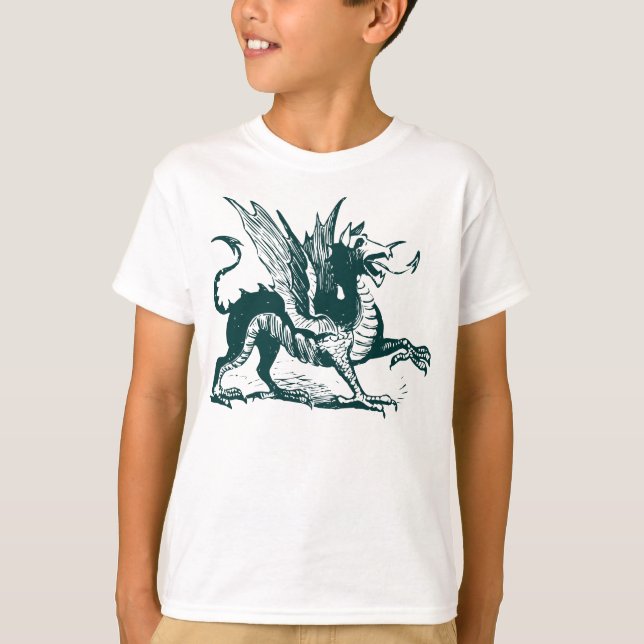 Camiseta Grabado de dragones - Verde oscuro (Anverso)