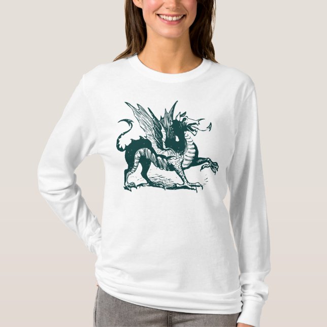 Camiseta Grabado de dragones - Verde oscuro (Anverso)