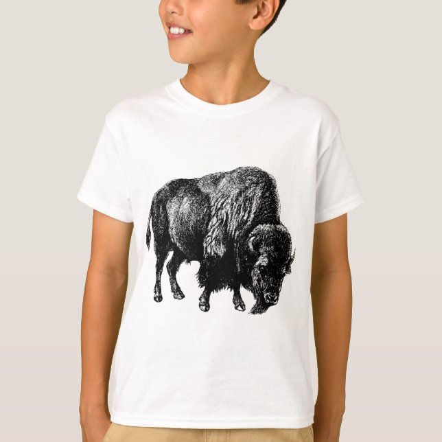 Camiseta Grabado de madera de Búfalo Americano Bison Vintag (Anverso)