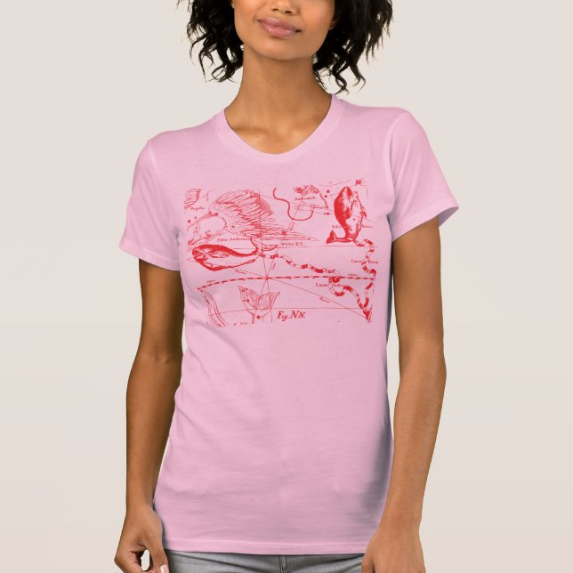 Camiseta Grabado de mapas de Pisces Constellation Hevelius  (Anverso)