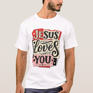 Camiseta Grabado Vintage Jesús Te Ama Tipografía Cristiana