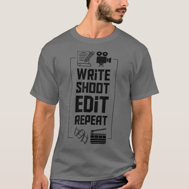 Camiseta Grabar Disparo Editar Repetir la ropa de cineasta (Anverso)