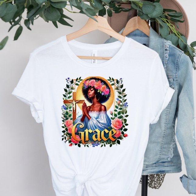 Camiseta Grace Christian Afro Black Woman Rezando (Subido por el creador)
