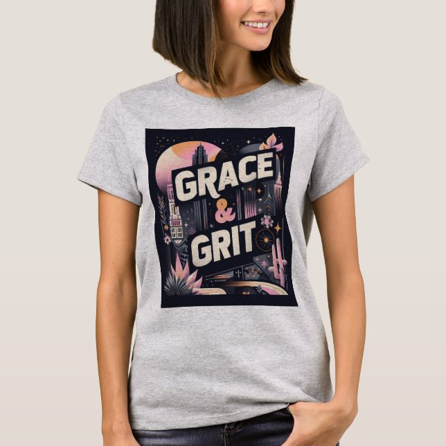 Camiseta Grace y Grit Modern Black Pink Typo (Anverso)