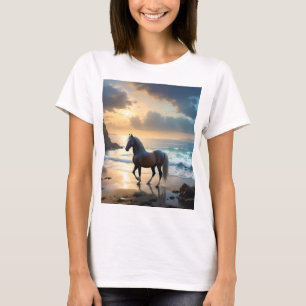Camiseta Gracia Dorada: Un Caballo Palomino en la Costa del