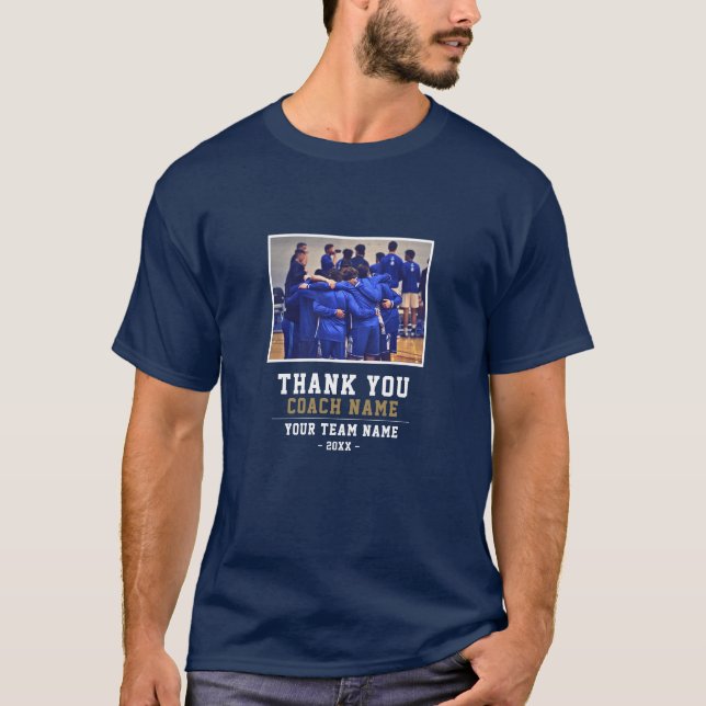 Camiseta Gracias, entrenador, nombre del equipo y foto azul (Anverso)