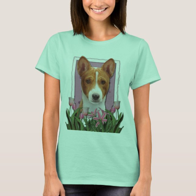 Camiseta Gracias - Tulipanes rosados - Basenji (Anverso)