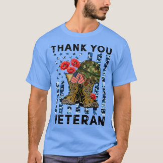 Camiseta Gracias veteranos combate botas vectores de flores