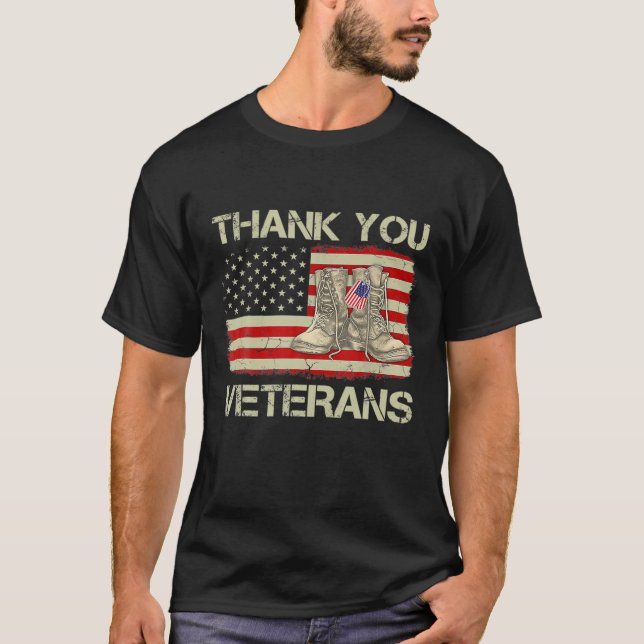 Camiseta Gracias Veteranos Combatiendo Boots Día de los Vet (Anverso)