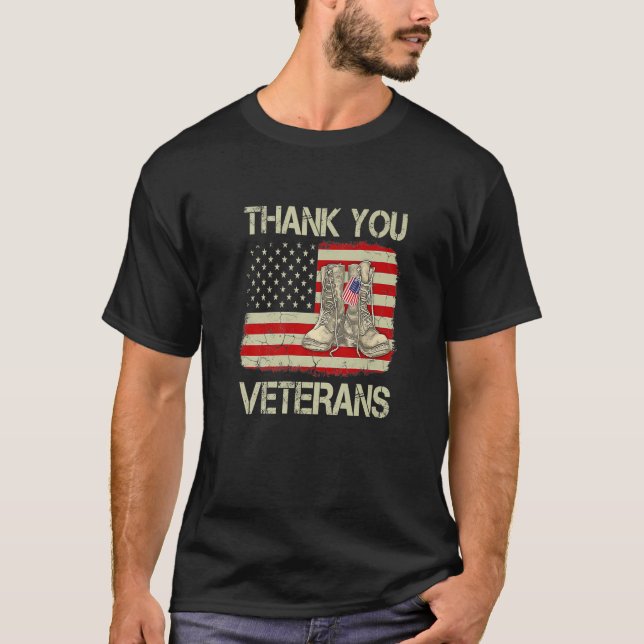 Camiseta Gracias Veteranos Combatiendo Boots Día de los Vet (Anverso)