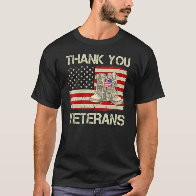 Camiseta Gracias Veteranos Combatiendo Boots Día de los Vet (Anverso)