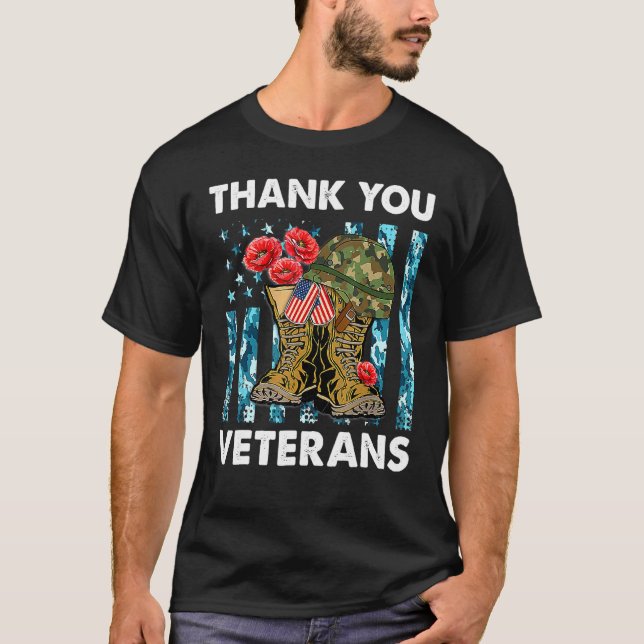 Camiseta Gracias Veteranos Combatiendo Boots Flor De Adormi (Anverso)