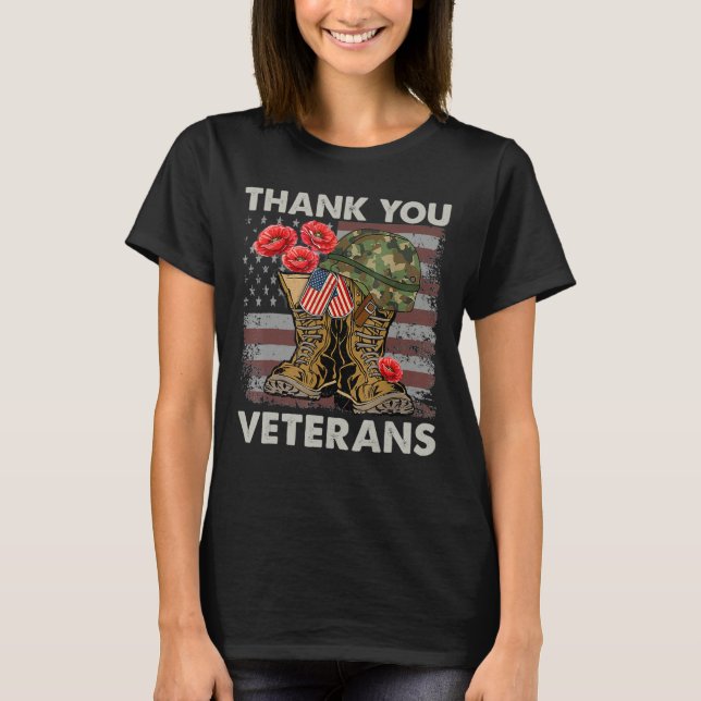 Camiseta Gracias Veteranos Combatiendo Boots Flor De Adormi (Anverso)