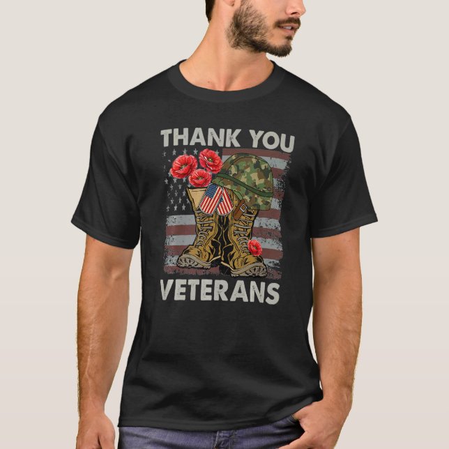 Camiseta Gracias Veteranos Combatiendo Boots Flor De Adormi (Anverso)