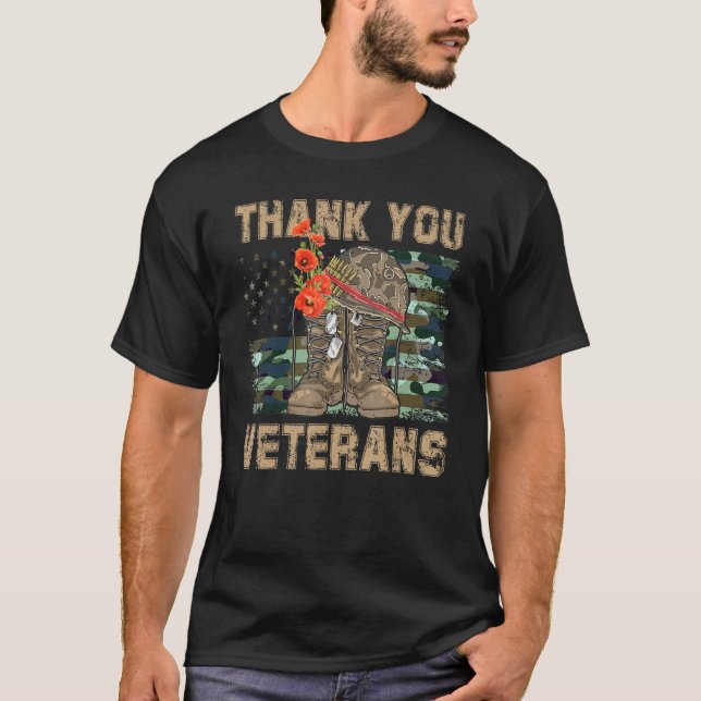 Camiseta Gracias Veteranos Combatiendo Boots Flores de Ador (Anverso)