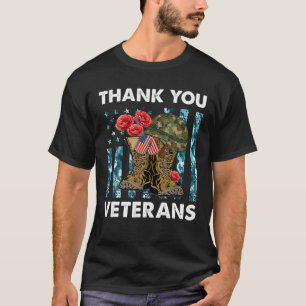 Camiseta Gracias Veteranos Combatiendo Boots Veter Flor De