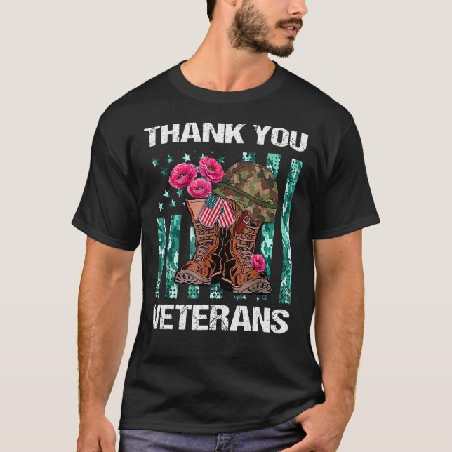 Camiseta Gracias Veteranos Combatiendo Boots Veter Flor De  (Anverso)