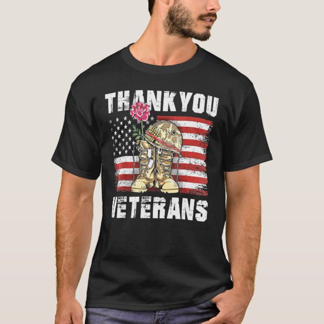 Camiseta Gracias Veteranos Combatiendo Boots Veter Flor De  (Anverso)