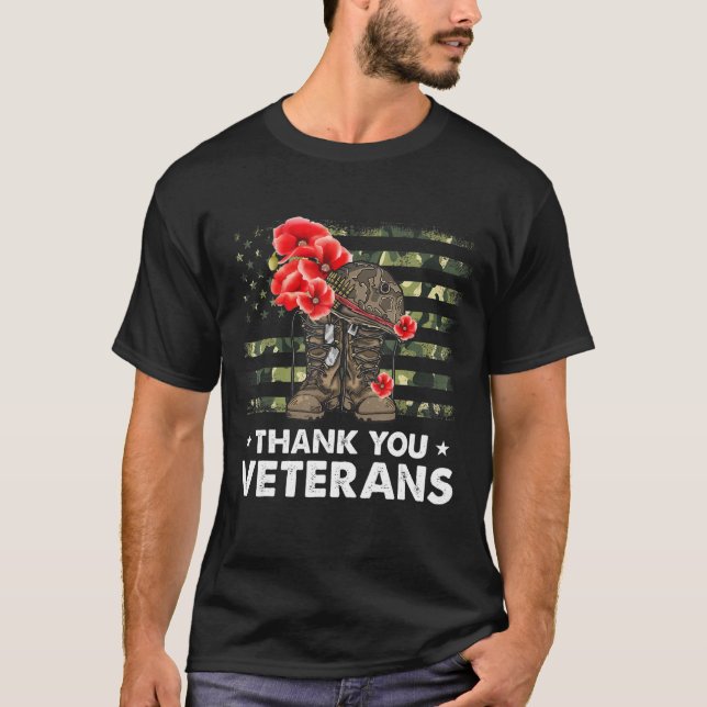 Camiseta Gracias Veteranos Combatiendo Boots Veter Flor De  (Anverso)