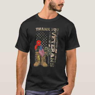 Camiseta Gracias Veteranos Combatiendo Boots Veter Flor De
