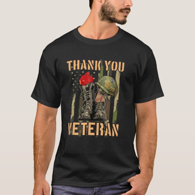 Camiseta Gracias Veteranos Combatiendo Boots Veter Flor de  (Anverso)