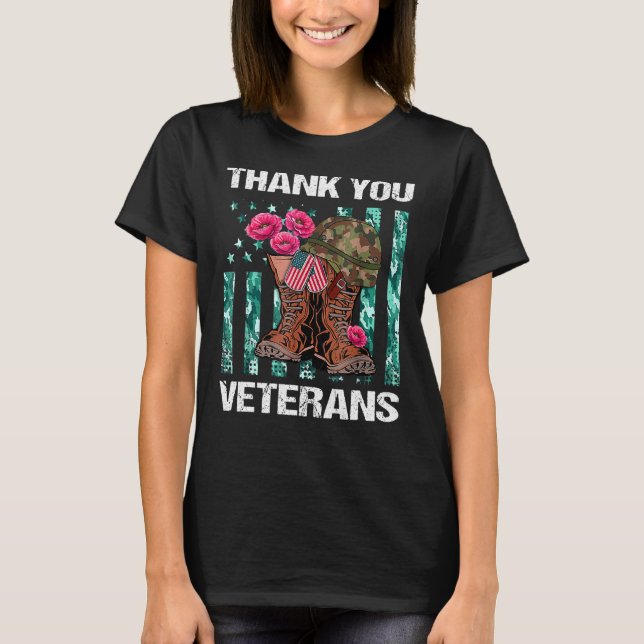 Camiseta Gracias Veteranos Combatiendo Boots Veter Flor De  (Anverso)