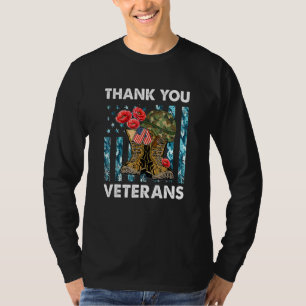 Camiseta Gracias Veteranos Combatiendo Boots Veter Flor De