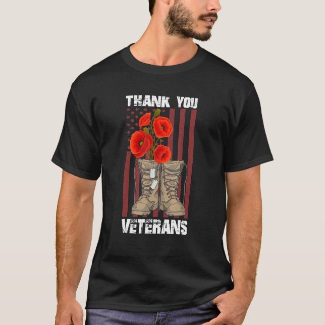 Camiseta Gracias Veteranos Combatiendo Boots Veter Flor De  (Anverso)