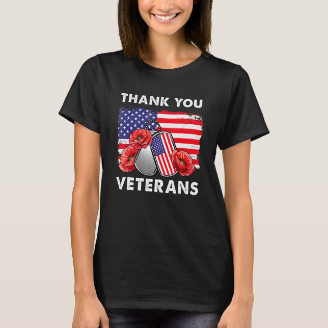 Camiseta Gracias Veteranos Combatiendo Boots Veter Flor De  (Anverso)