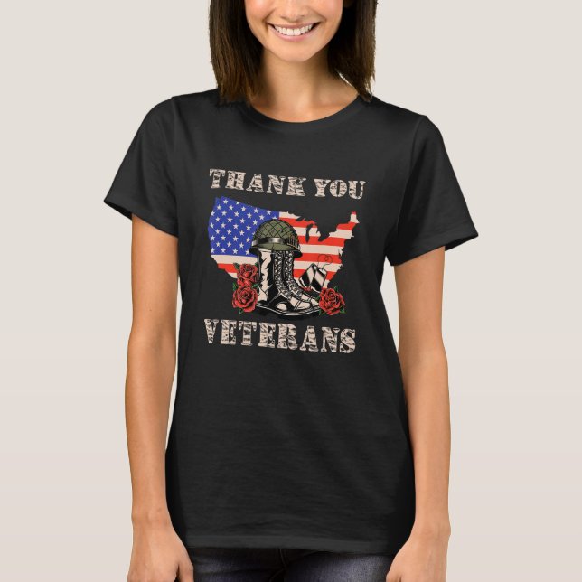 Camiseta Gracias Veteranos de Combate Boots Helmet Veterano (Anverso)