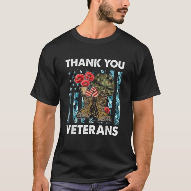 Camiseta Gracias Veterans Day Combat Boots Flores de amapol (Anverso)