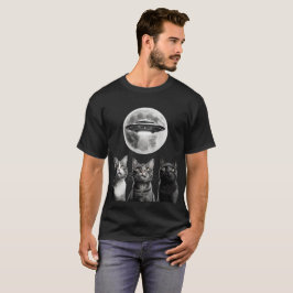 Camiseta Graciosa 3 temidos gatos Luna OVNI Alienígena Inva